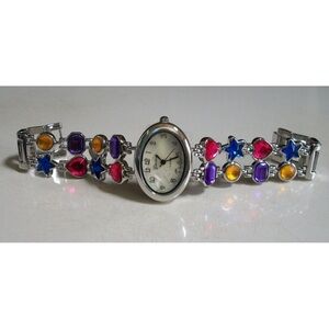 Women's Multicolor Heart, Star shape silver finish fashion casual watch